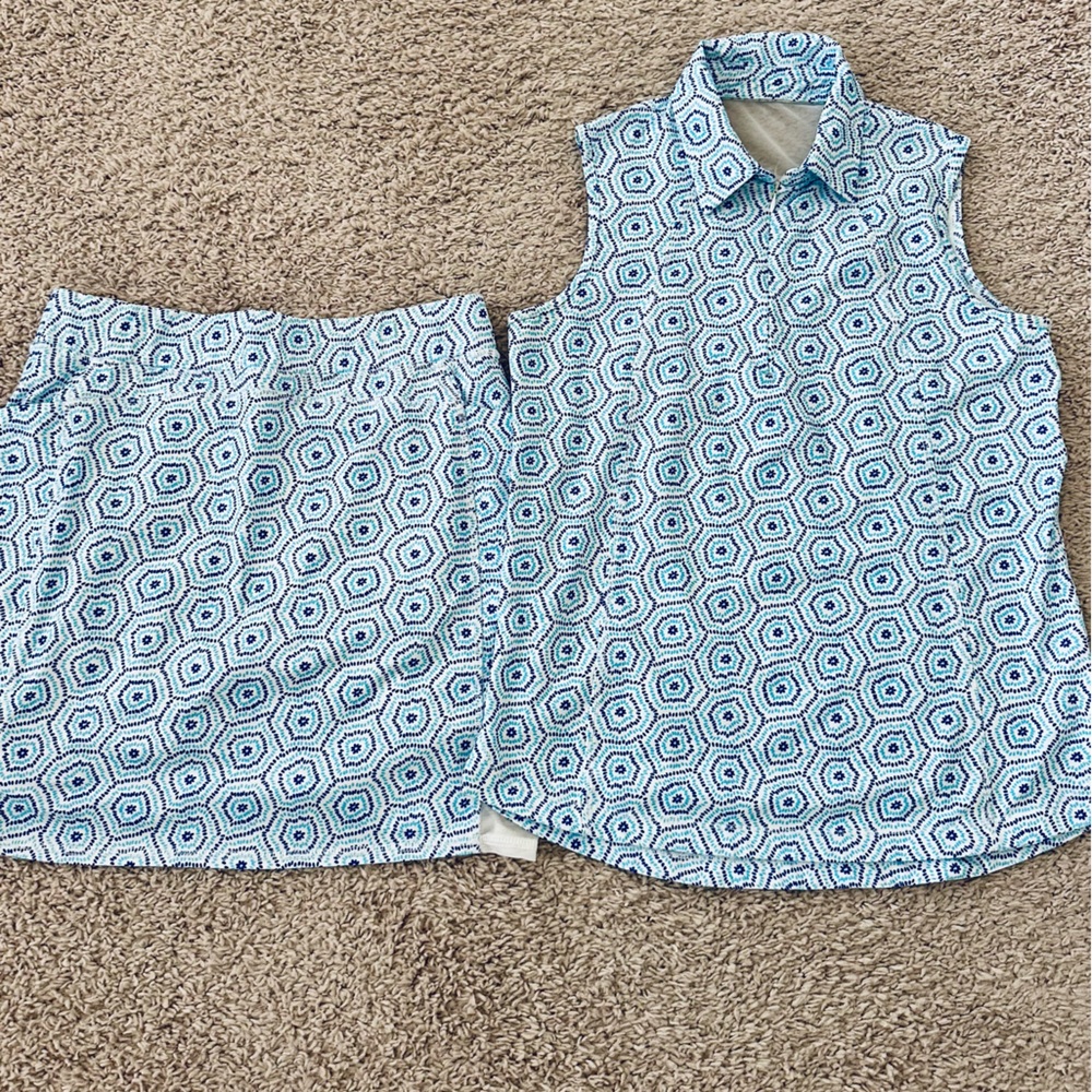 Belyn Key Polo Tank and Skirt Blue Print Golf Bundle